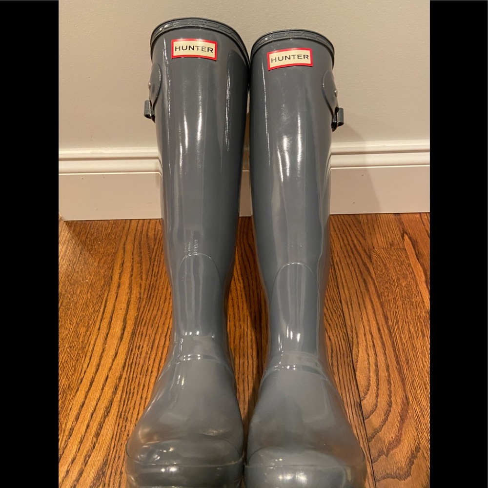 Gray Tall Gloss Hunter Boots